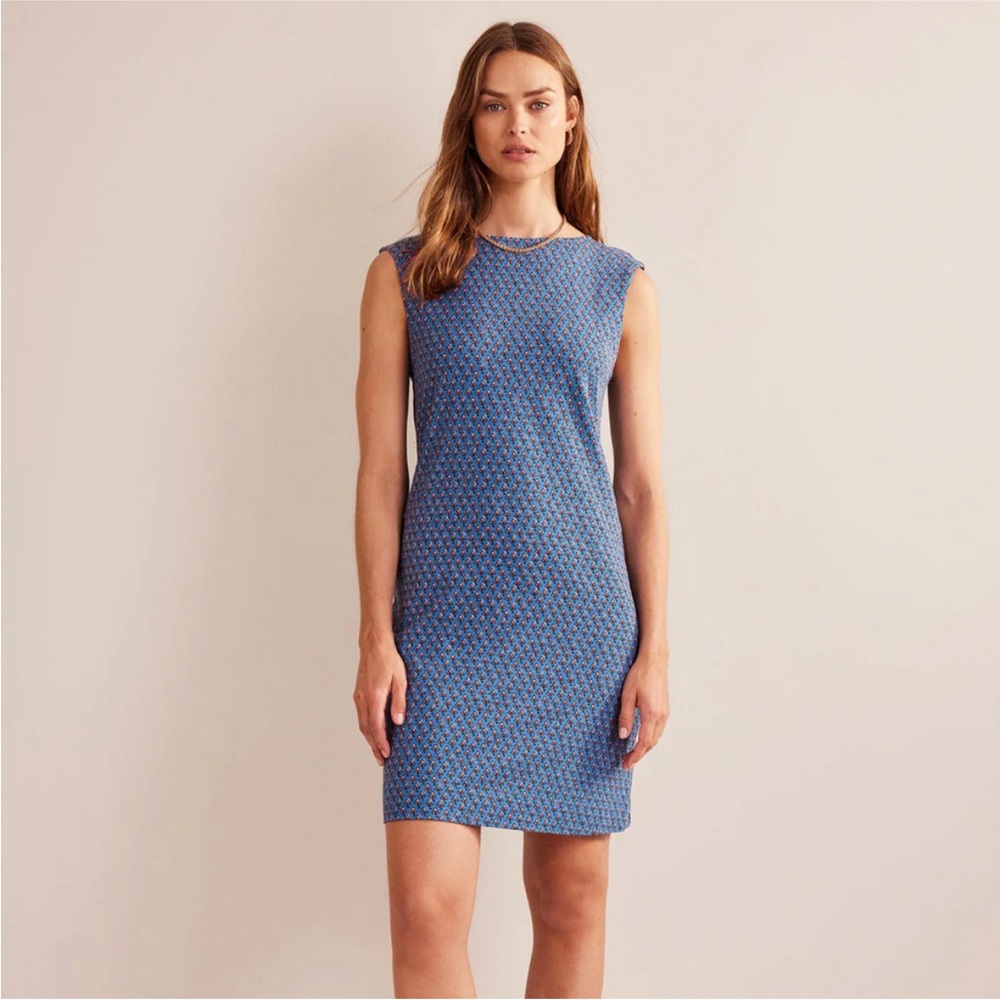 New! Boden‎ Sleeveless Jersey Shift Dress in Aegean Blue Tulip Blush Size 14